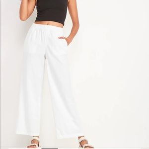 High-Waisted Wide-Leg Linen-Blend White Pants